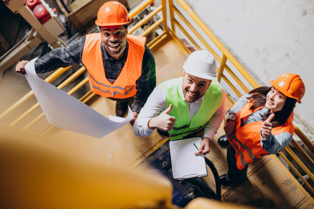 Construction workers in hard hats and hi-vis vests, representing TalentSpan's blue-collar placements
